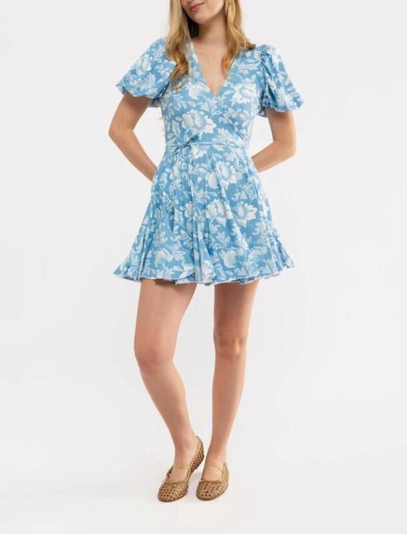 Sky Blue Ditsy Floral Ruffle Dress
