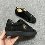 Medusa Crystal-Embellished Black Sneakers