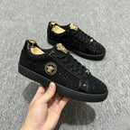 Medusa Crystal-Embellished Black Sneakers