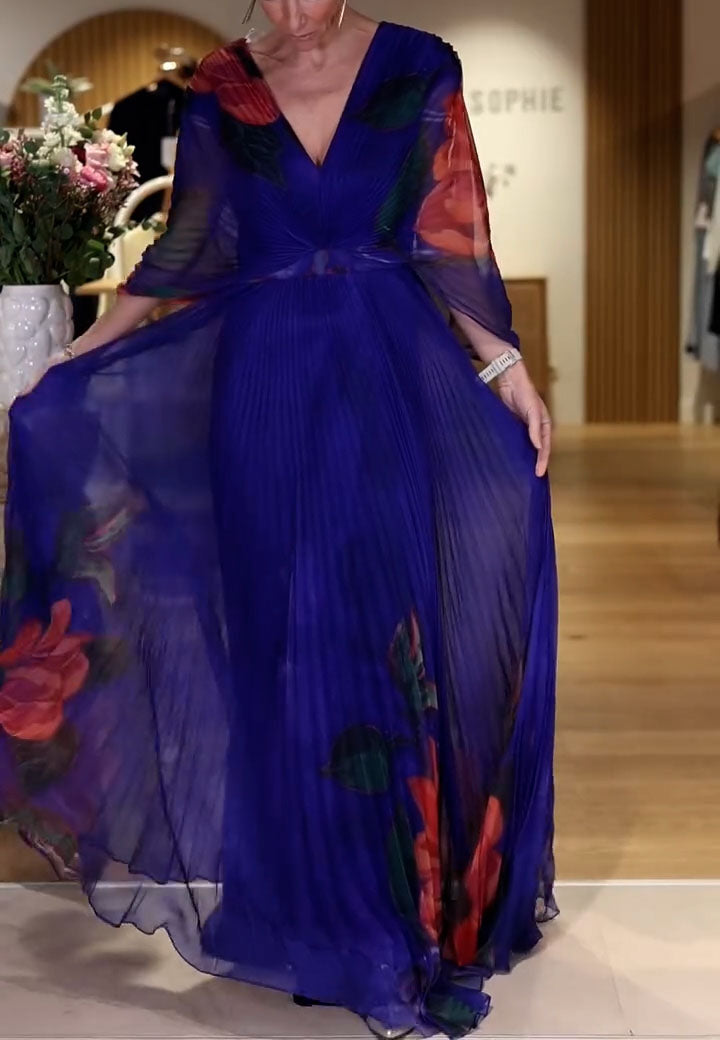 Long pleated chiffon dress