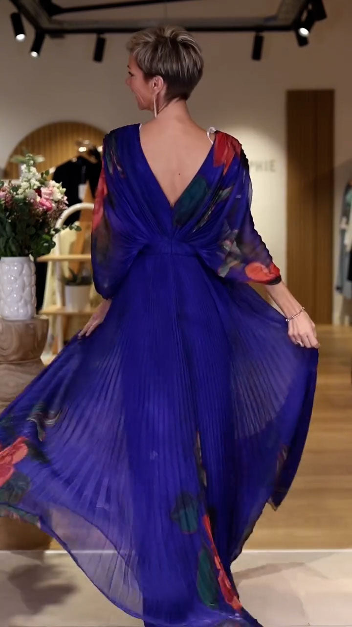 Long pleated chiffon dress