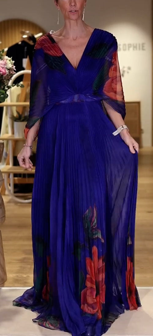 Long pleated chiffon dress