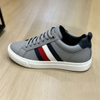 Men’s Gray Leather Striped Low-Top Casual Sneakers