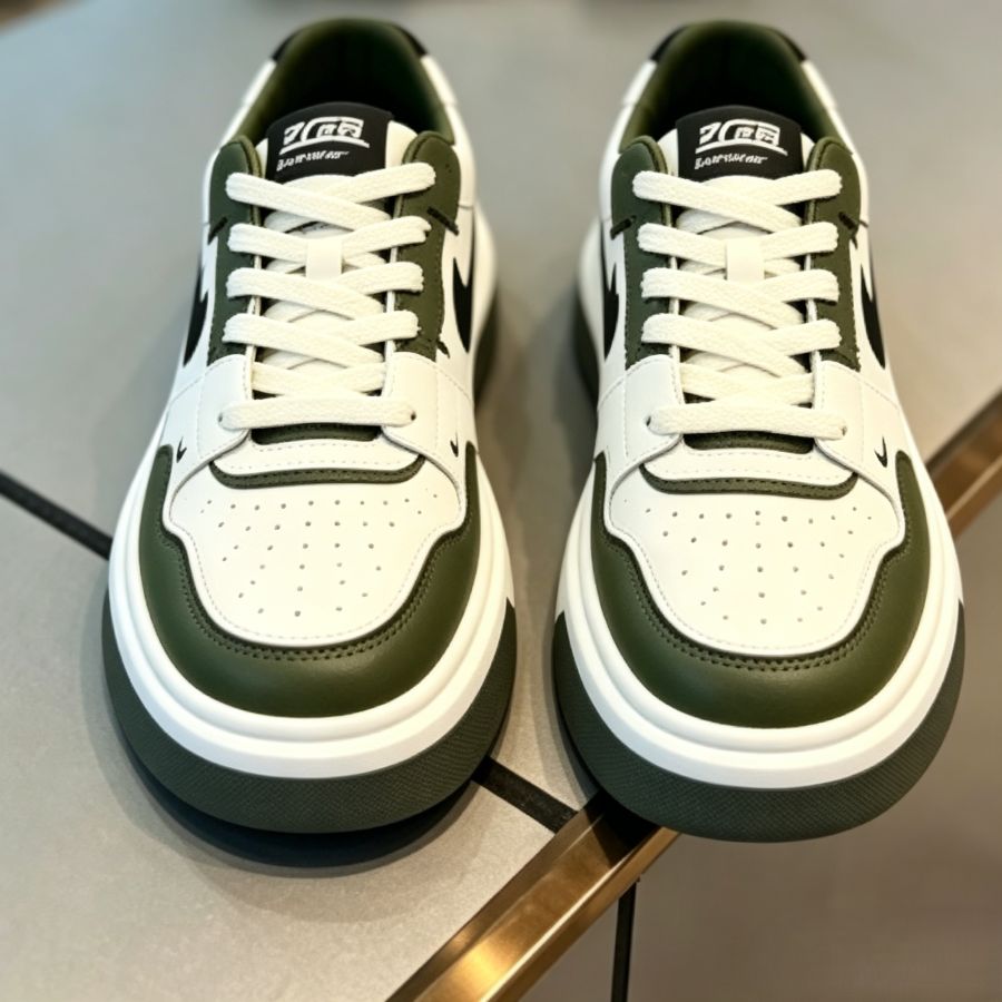 Men’s Bold Olive Green & White Casual Platform Shoes