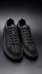 Men's Luxury Woven Leather Sneakers with Sparkle Toe