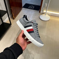 Men’s Gray Leather Striped Low-Top Casual Sneakers