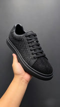 Men's Luxury Woven Leather Sneakers with Sparkle Toe