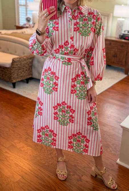 Floral Striped Midi Dress