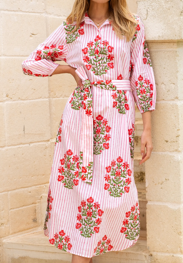 Floral Striped Midi Dress