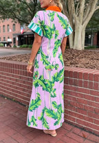 Lavender Palm Caftan Maxi Dress