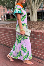 Lavender Palm Caftan Maxi Dress