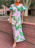 Lavender Palm Caftan Maxi Dress