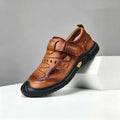 Men's Brown Leather Closed-Toe Sport Sandals