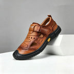 Men's Brown Leather Closed-Toe Sport Sandals