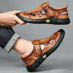 Men's Brown Leather Closed-Toe Sport Sandals