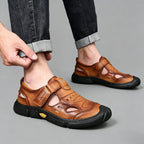 Men's Brown Leather Closed-Toe Sport Sandals