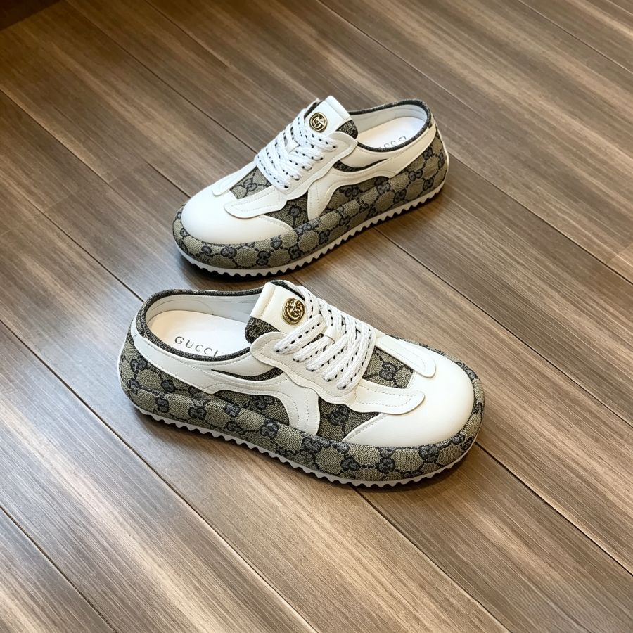 Beige Vintage Print Backless Platform Mule