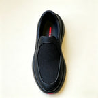 Men's Luxury Black Leather Knit Slip-on Shoes