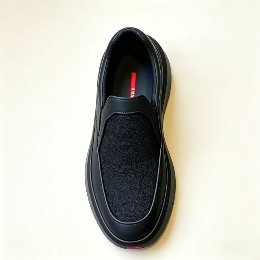Men's Luxury Black Leather Knit Slip-on Shoes