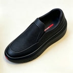 Men's Luxury Black Leather Knit Slip-on Shoes