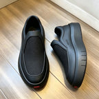 Men's Luxury Black Leather Knit Slip-on Shoes