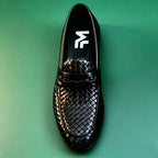 Premium Black Woven Penny Loafers for Men