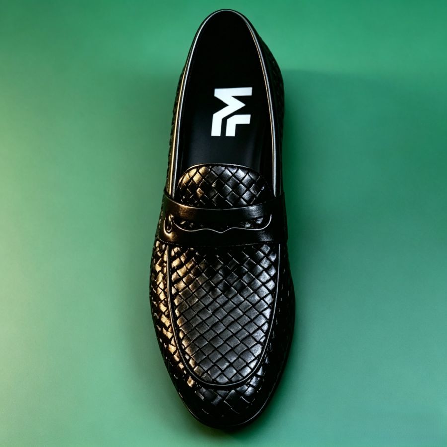 Premium Black Woven Penny Loafers for Men
