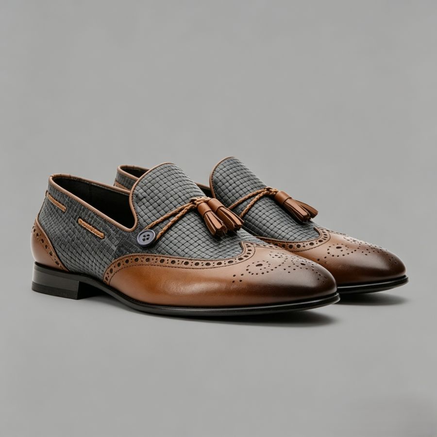 Men's Two-Tone Wingtip Tassel Loafers