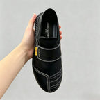 Premium Black Leather Velcro Strap Slip-On Shoes for Men
