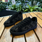 Men's Black Rhinestone Patterned Low-Top Sneakers
