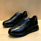 Luxury Embossed Black Leather Lace-Up Trainers
