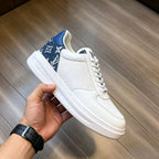 Men’s Luxury White Leather & Denim Accent Sneakers
