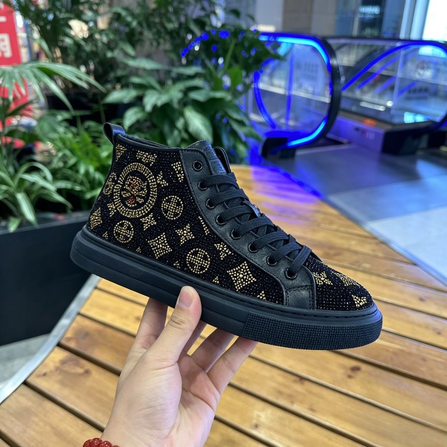 Luxury Black & Gold Rhinestone High Top Sneakers