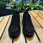 Men's Black Rhinestone Patterned Low-Top Sneakers