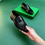 Premium Black Woven Penny Loafers for Men