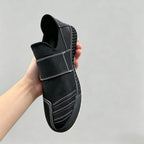 Premium Black Leather Velcro Strap Slip-On Shoes for Men
