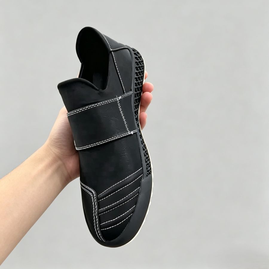 Premium Black Leather Velcro Strap Slip-On Shoes for Men