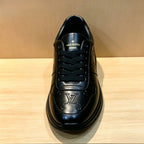 Luxury Embossed Black Leather Lace-Up Trainers