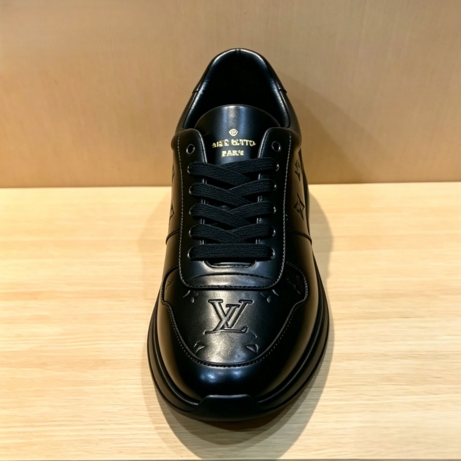 Luxury Embossed Black Leather Lace-Up Trainers