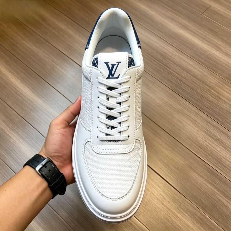 Men’s Luxury White Leather & Denim Accent Sneakers
