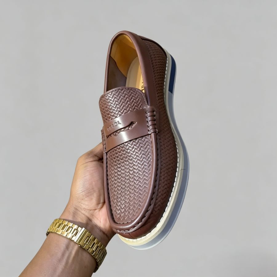 Men's Luxury Woven Leather Penny Loafers