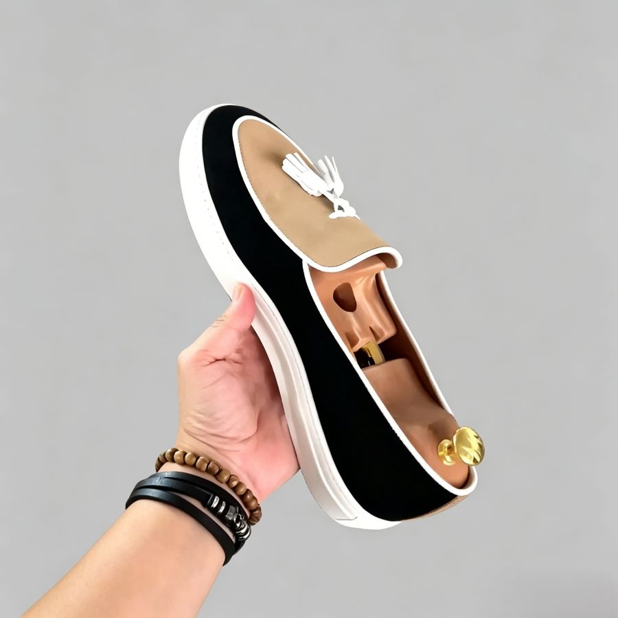 Two-Tone Suede Tassel Loafers