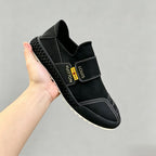 Premium Black Leather Velcro Strap Slip-On Shoes for Men