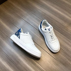 Men’s Luxury White Leather & Denim Accent Sneakers