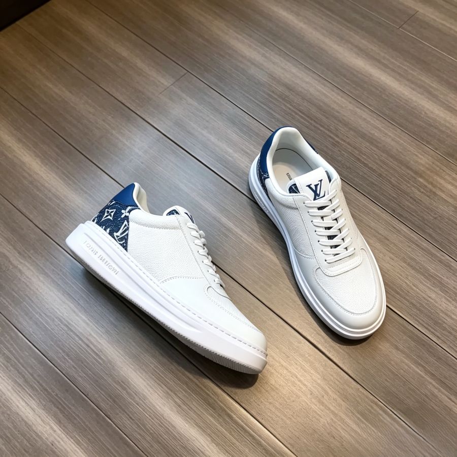 Men’s Luxury White Leather & Denim Accent Sneakers