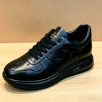 Luxury Embossed Black Leather Lace-Up Trainers