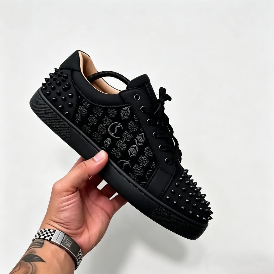 Men's Monogram Embossed Black Spiked Sneakers