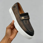Premium Leather Penny Loafers with Signature Gold Accents