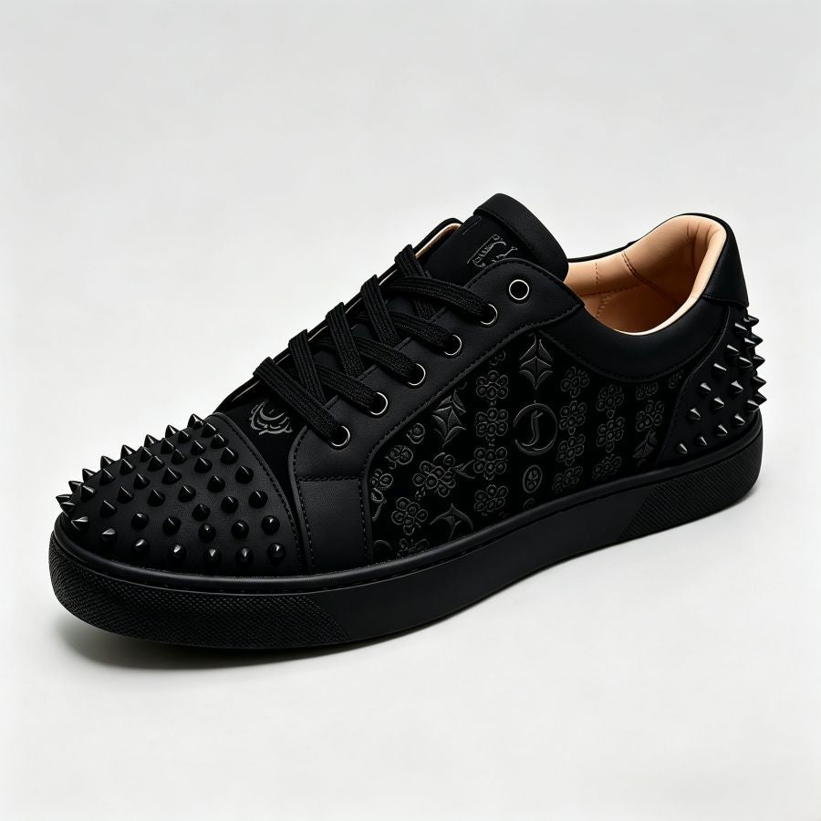 Men's Monogram Embossed Black Spiked Sneakers