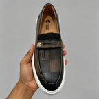 Premium Leather Penny Loafers with Signature Gold Accents